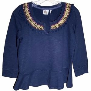 Anthropologie Toorie Lilka Embroidered Pom Pom Top